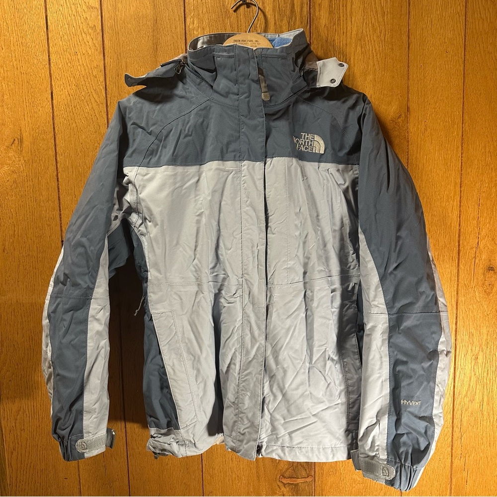 The North Face Womens Blue HyVent Ski Jacket Removable Fleece & Hood Size Large